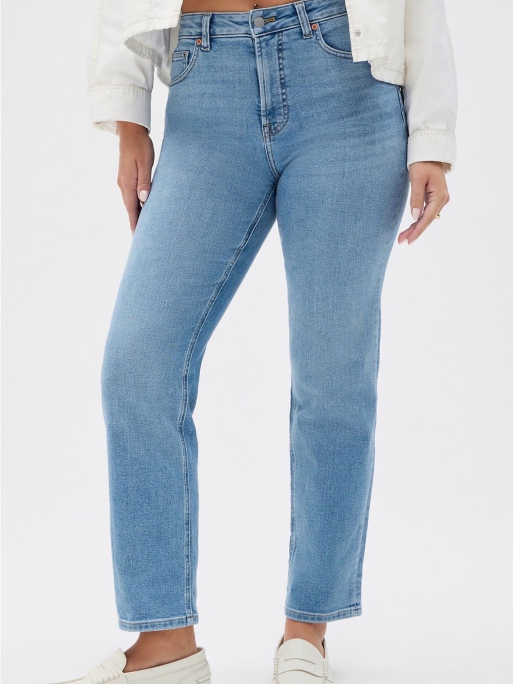 Fabletics High-Rise Straight Leg Jeans — Venice Medium Wash